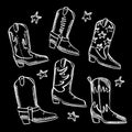 COWBOY BOOTS SET Monochrome Wild Western Attributes Vector Royalty Free Stock Photo